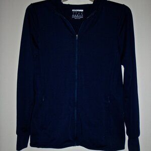 WOMEN'S YOGA STRETCH BREATHABLE ZIPPERED HOODED JACKET NAVY SIZE S